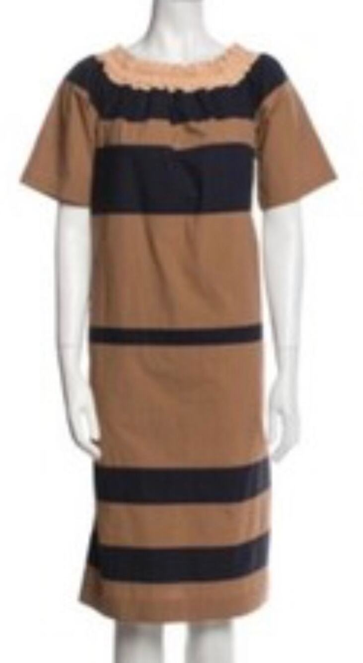 Odeeh Striped Cotton Shift Dress in Camel/NavyEU 38 (US 6-8)